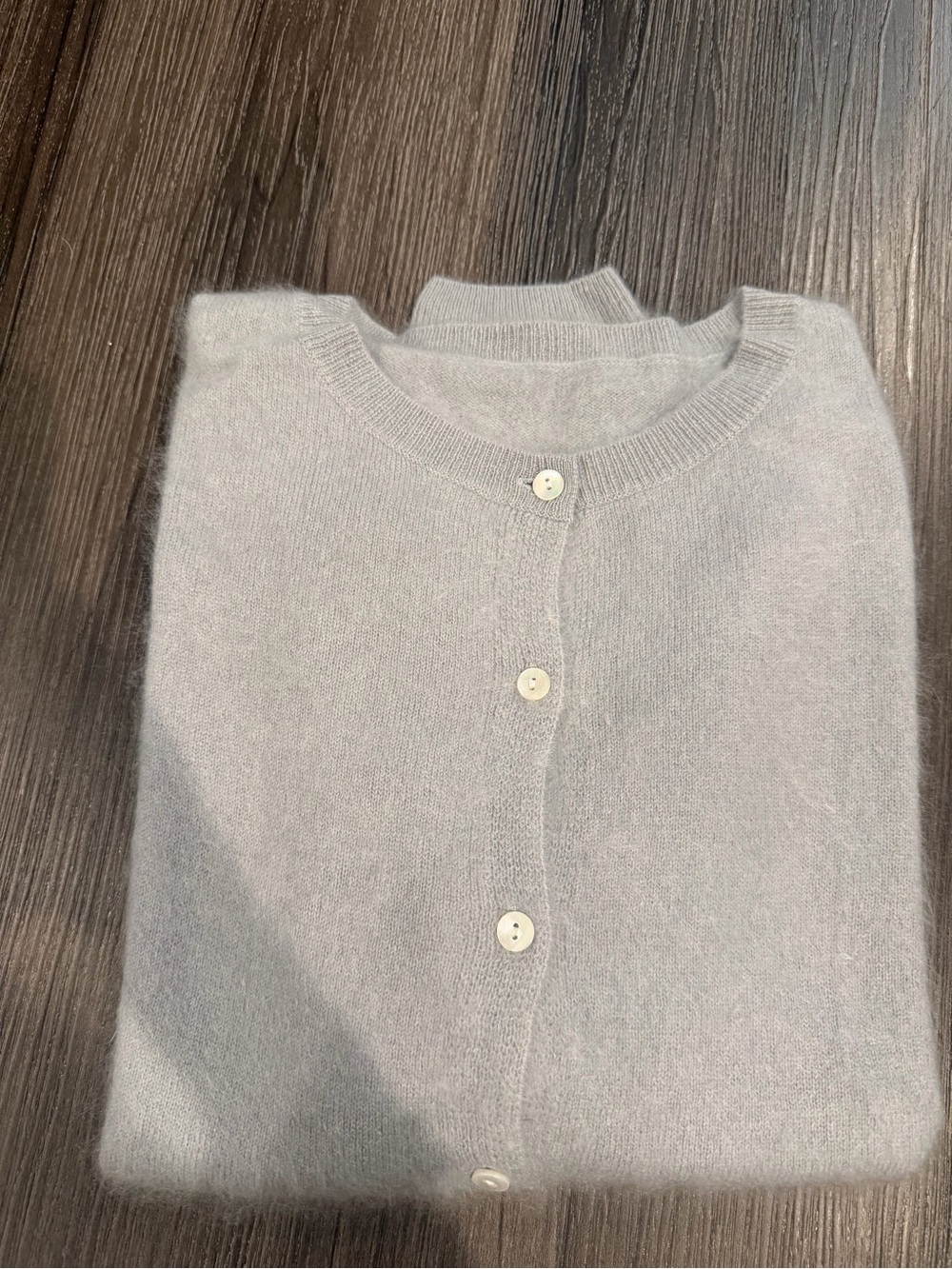 Light Gray Women's Button-Front 100% Brushed Cashmere Fuzzy Sweater Size M